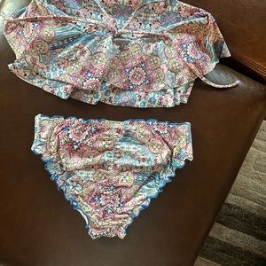 Luli Fama Lulita Girls Azucar Tankini Side Tab Ruched Back Bikini -Size 8